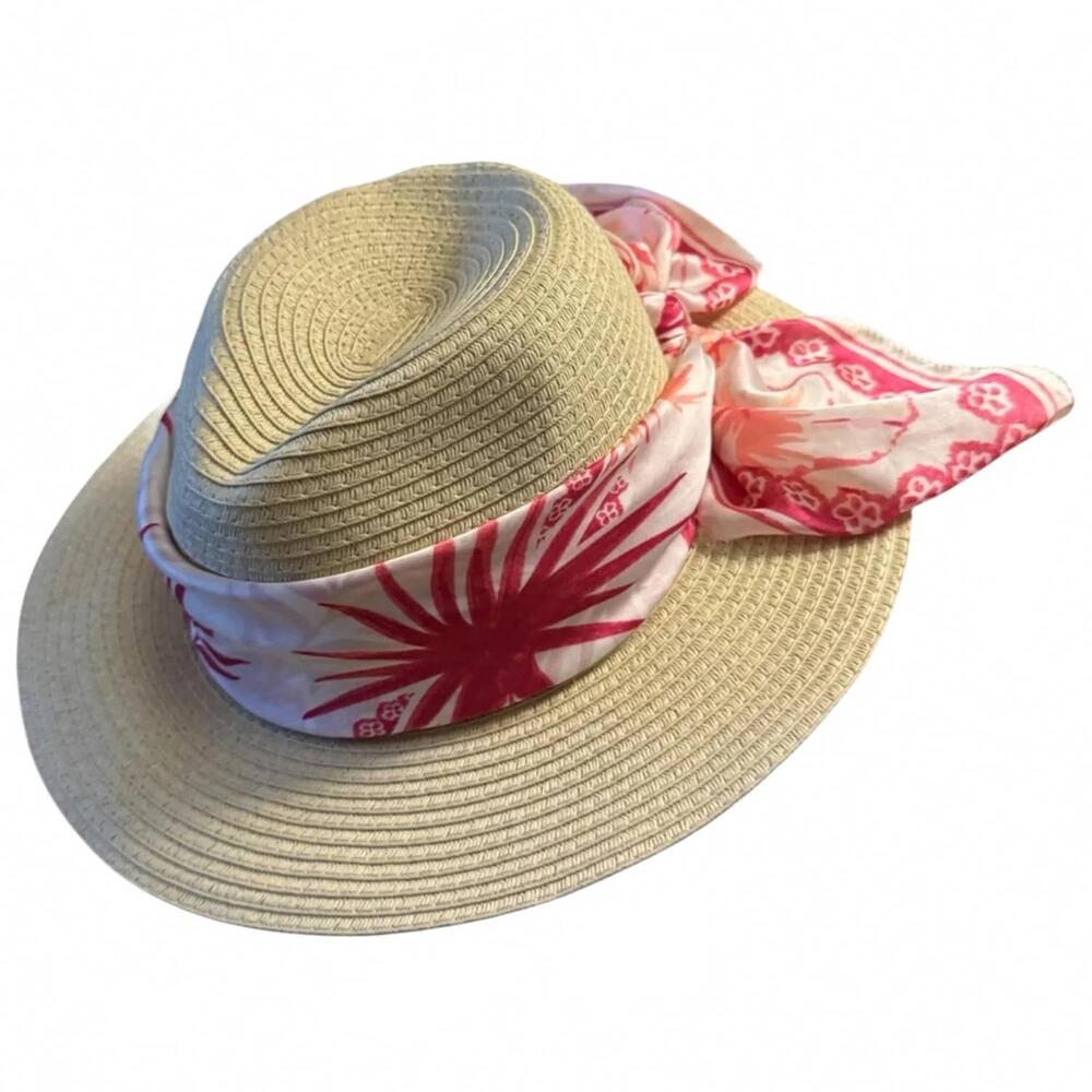 NEW STYLE & CO. women’s straw sun hat in tan/pink/white